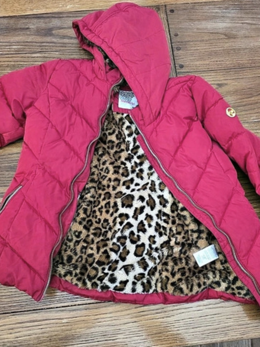 Kensie Girl Leopard Faux Fur Lined Puffer Jacket Girls 10/12